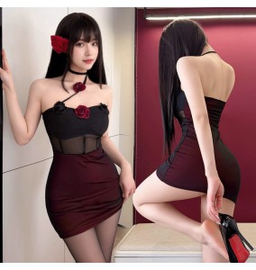 FEE ET MOI - Midnight Red Rose Hot Bodycon Dress (Black - Red)